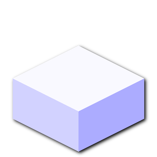 a solid white isometric minecraft slab (half a cube) with slight blue lighting and a black drop shadow